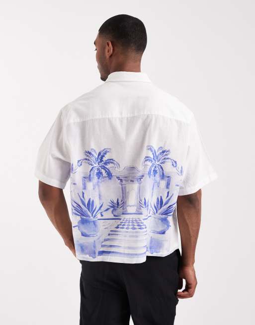 ASOS DESIGN – Vit skjorta i oversize med boxig passform och utplacerat tryck i linnemix, 5 av 5
