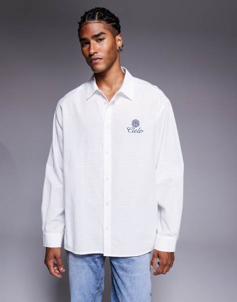 ASOS DESIGN – Vit skjorta i oversize med broderi framtill - view 1