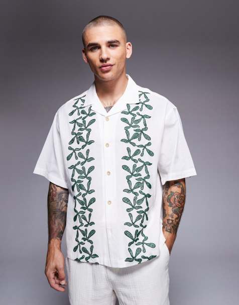 ASOS DESIGN – Vit skjorta i oversize med platt krage och kantmönster - view 1