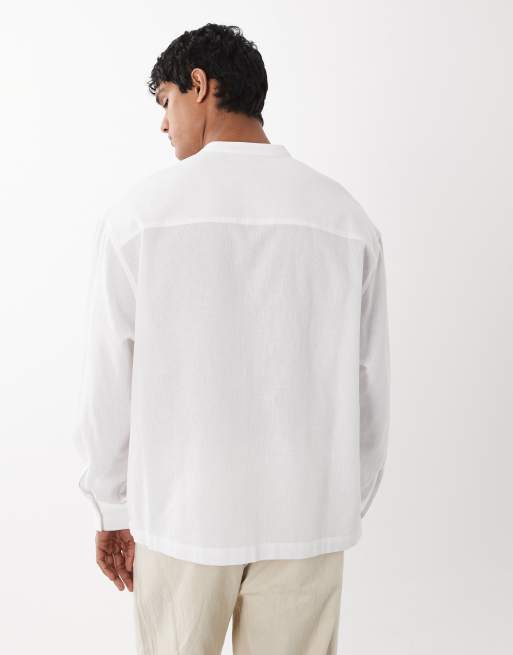 ASOS DESIGN – Vit skjorta i oversized fit och linneliknande tyg med murarkrage, 4 av 5