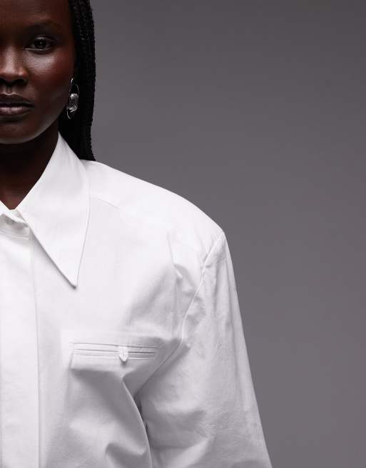 ASOS DESIGN – Vit skjorta med axelvaddar och knytning baktill, 4 av 4
