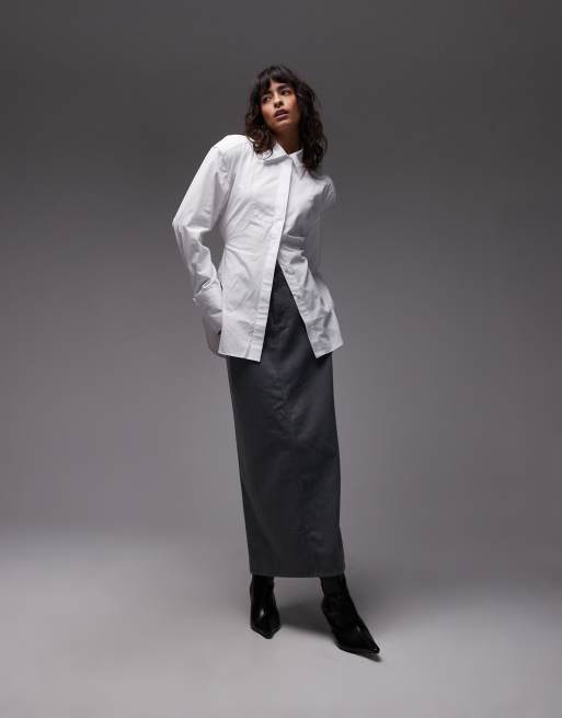 ASOS DESIGN – Vit skjorta med markerad midja i smokingdesign av bomull, 2 av 4