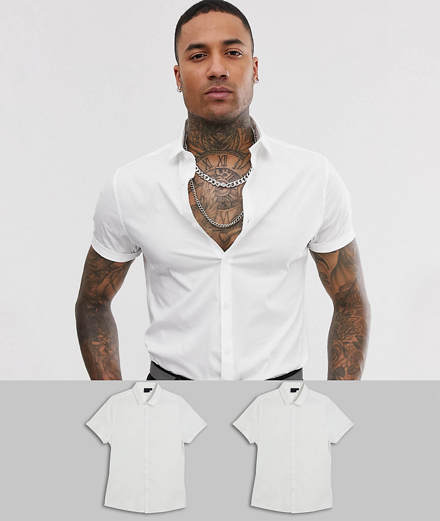 ASOS DESIGN – Vit skjorta med smal passform i 2-pack SPARA