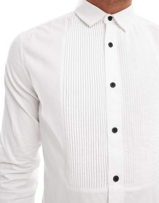 ASOS DESIGN – Vit skjorta med smal passform och plisserad detalj, 3 av 4