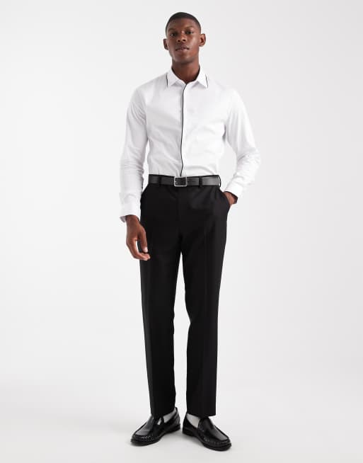 ASOS DESIGN – Vit, smal, regular finskjorta med kontrastfärgade passpoaler, 2 av 5