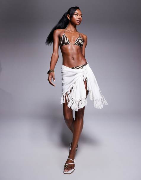 ASOS DESIGN – Vit strandsarong med fransar - view 1