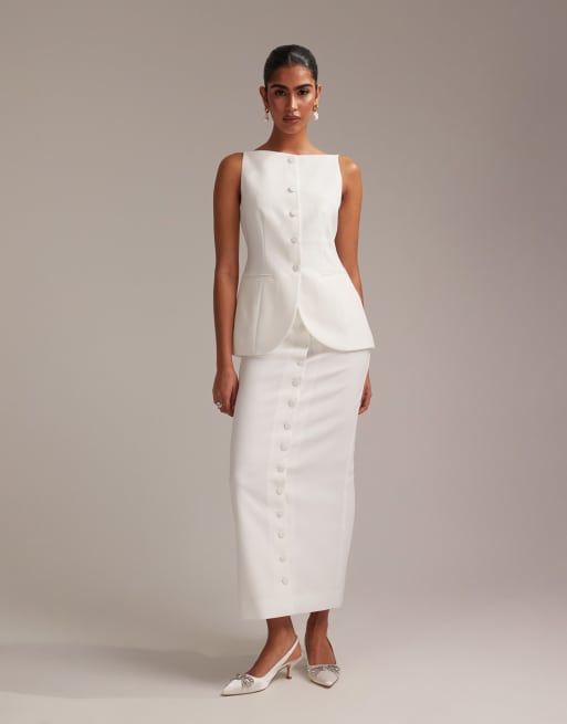 ASOS DESIGN – Vit, strukturerad kostymväst med fyrkantig ringning, 5 av 6
