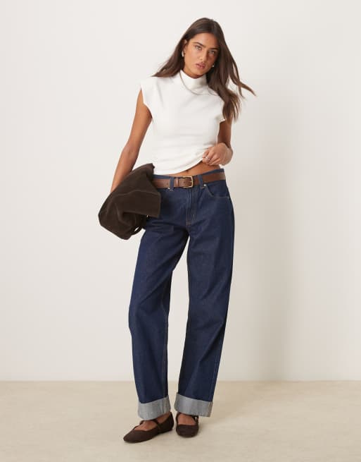 ASOS DESIGN – Vit, supermjuk topp med korta ärmar, hög krage och axelvaddar, 4 av 4