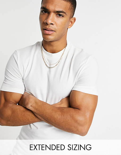 ASOS DESIGN – Vit t-shirt i bomullsmix med rund halsringning och muscle fit – WHITE