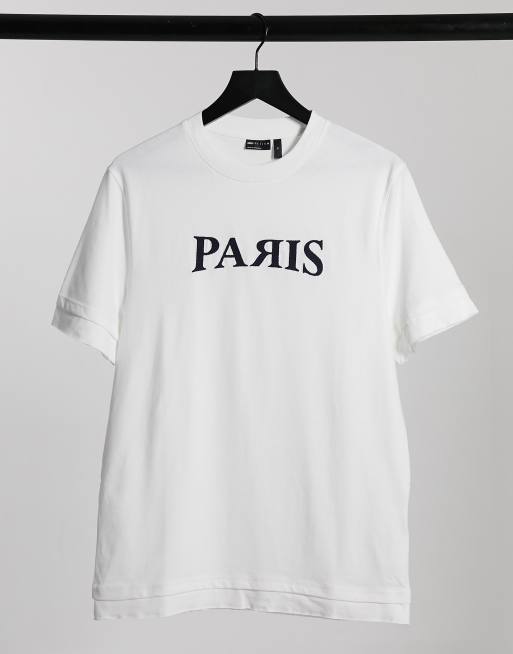 ASOS DESIGN – Vit t-shirt i kraftig jersey med broderat stadstryck framtill och mudd- och fålldetalj