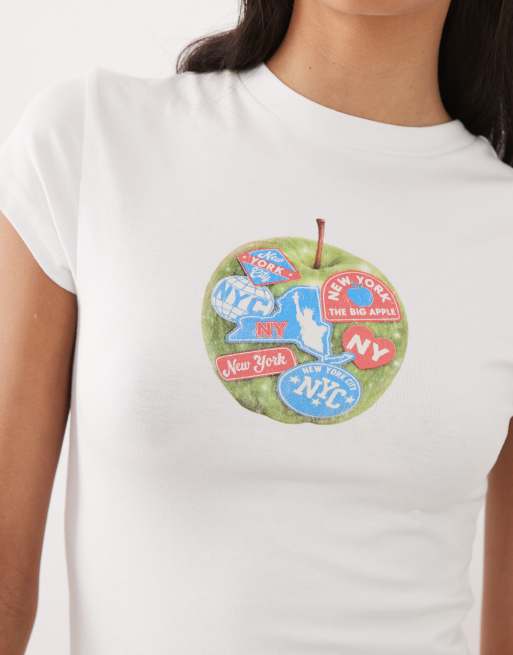 ASOS DESIGN – Vit t-shirt i krympt modell med kantrand och äppeltryck, 3 av 4