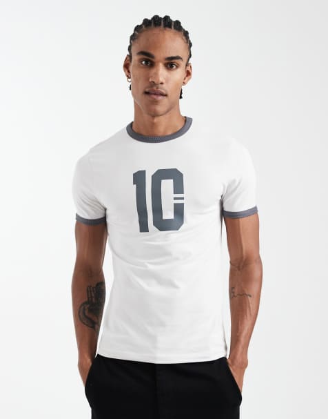 ASOS DESIGN – Vit t-shirt i muscle fit med kantrand och sportigt tryck - view 1