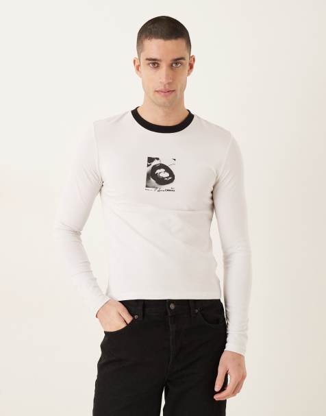 ASOS DESIGN – Vit t-shirt i muscle fit med långa ärmar och tryck - view 1