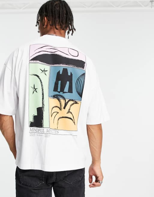 ASOS DESIGN – Vit t-shirt i oversize med abstrakt konsttryck baktill