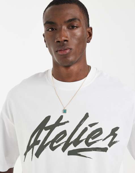 ASOS DESIGN – Vit t-shirt i oversize med Atelier-tryck - view 1