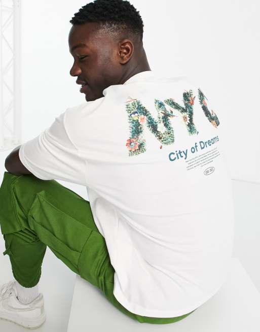 ASOS DESIGN – Vit t-shirt i oversize med blommigt NYC-tryck baktill