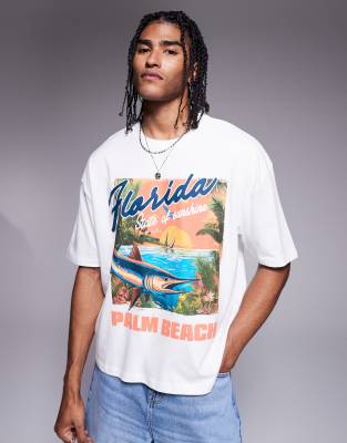 ASOS DESIGN – Vit t-shirt i oversize med boxig passform och högsommar-tryck - view 1