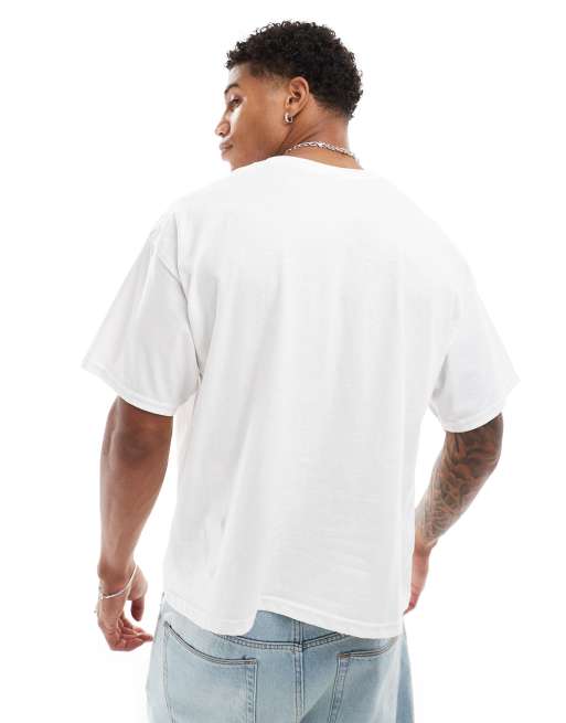 ASOS DESIGN – Vit t-shirt i oversize med boxig passform och sportigt tryck framtill, 3 av 4