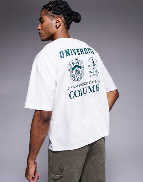 ASOS DESIGN – Vit t-shirt i oversize med boxig passform, sänkt axelsöm och collegetryck - view 1