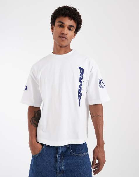 ASOS DESIGN – Vit t-shirt i oversize med boxig passform, sänkt axelsöm och texttryck - view 1