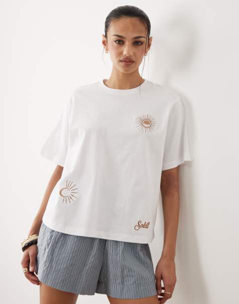ASOS DESIGN – Vit t-shirt i oversize med broderade detaljer - view 1