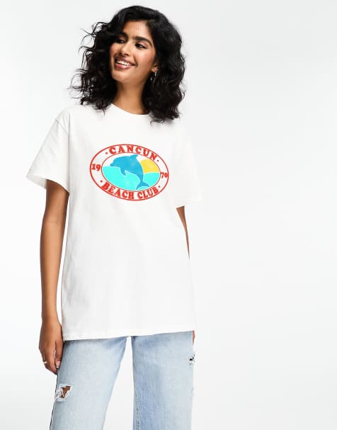 ASOS DESIGN – Vit t-shirt i oversize med delfintryck - view 1