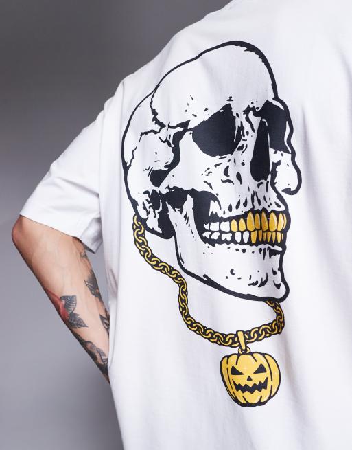 ASOS DESIGN – Vit t-shirt i oversize med dödskalletryck baktill, 2 av 4