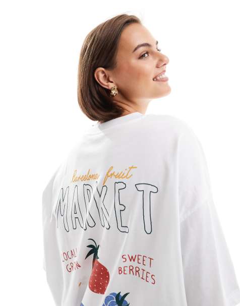 ASOS DESIGN – Vit t-shirt i oversize med "Fruit Market"-tryck - view 1