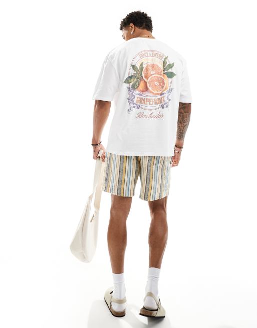ASOS DESIGN – Vit t-shirt i oversize med grapefrukttryck baktill