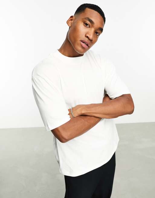 ASOS DESIGN – Vit t-shirt i oversize med halvpolokrage