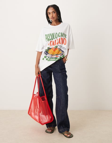 ASOS DESIGN – Vit t-shirt i oversize med Italiano- och pastatryck - view 1
