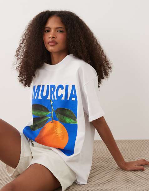 ASOS DESIGN – Vit t-shirt i oversize med korta ärmar och Murcia-tryck - view 1