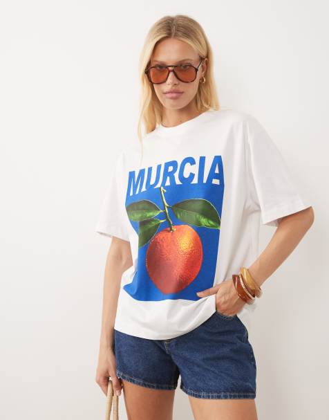 ASOS DESIGN – Vit t-shirt i oversize med korta ärmar och Murcia-tryck - view 1