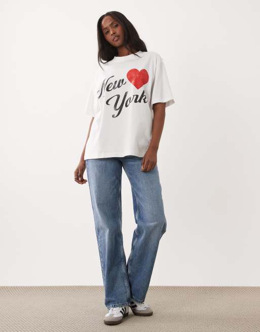 ASOS DESIGN – Vit t-shirt i oversize med korta ärmar och New York-tryck, 2 av 4