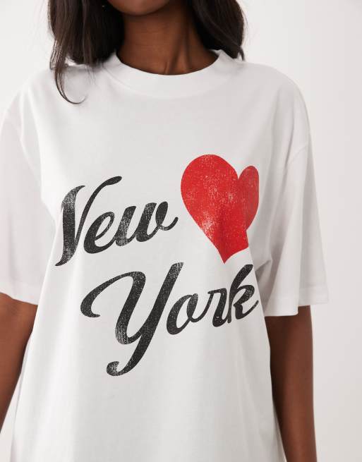 ASOS DESIGN – Vit t-shirt i oversize med korta ärmar och New York-tryck, 3 av 4