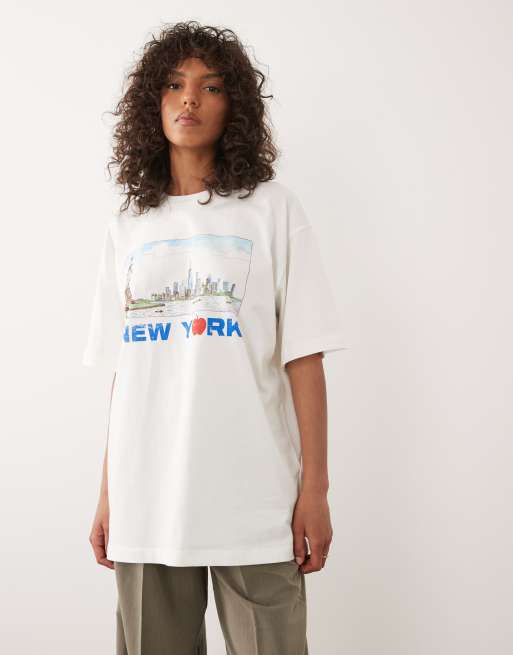 ASOS DESIGN – Vit t-shirt i oversize med korta ärmar och New York-tryck, 3 av 4
