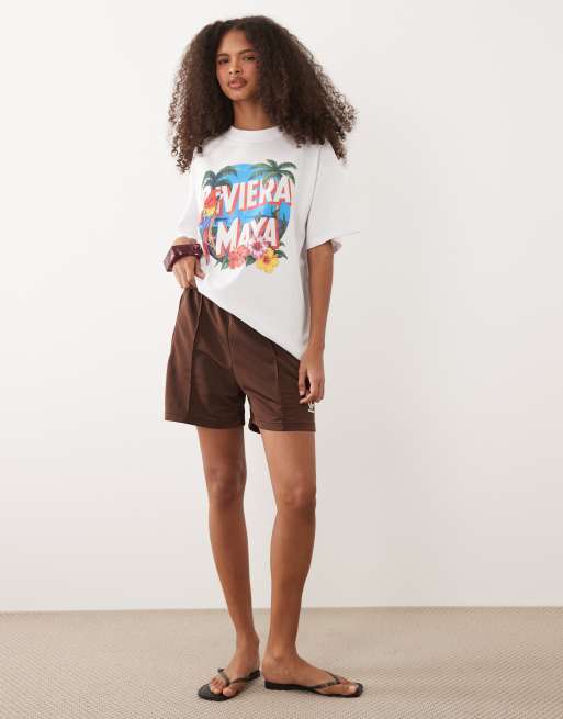 ASOS DESIGN – Vit t-shirt i oversize med korta ärmar och Riviera Maya-tryck, 2 av 4