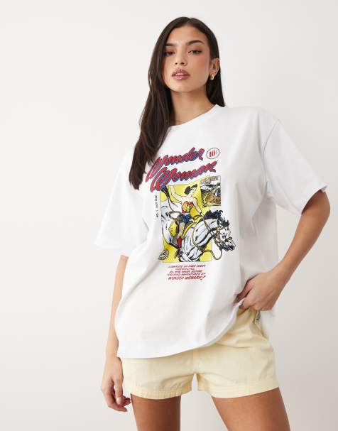 ASOS DESIGN – Vit t-shirt i oversize med korta ärmar och Wonder Woman-tryck - view 1