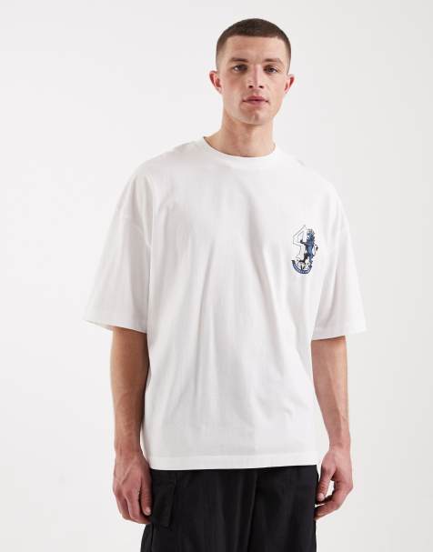 ASOS DESIGN – Vit t-shirt i oversize med lejontryck i fotbollsstil på bröstet - view 1