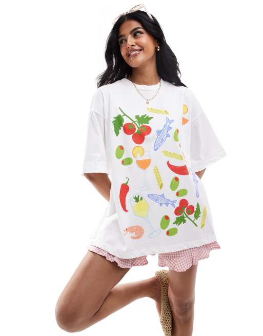 ASOS DESIGN – Vit t-shirt i oversize med mattryck
