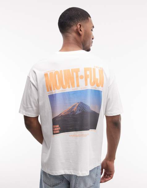 ASOS DESIGN – Vit t-shirt i oversize med Mount Fuji-tryck - view 1