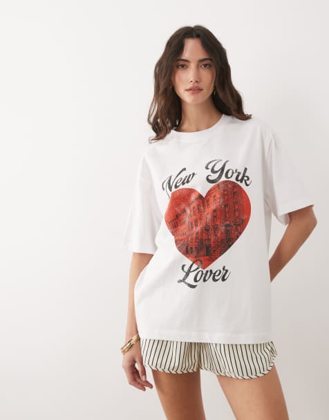 ASOS DESIGN – Vit t-shirt i oversize med New York Lover-tryck - view 1