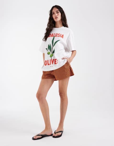 ASOS DESIGN – Vit t-shirt i oversize med olivtryck - view 1