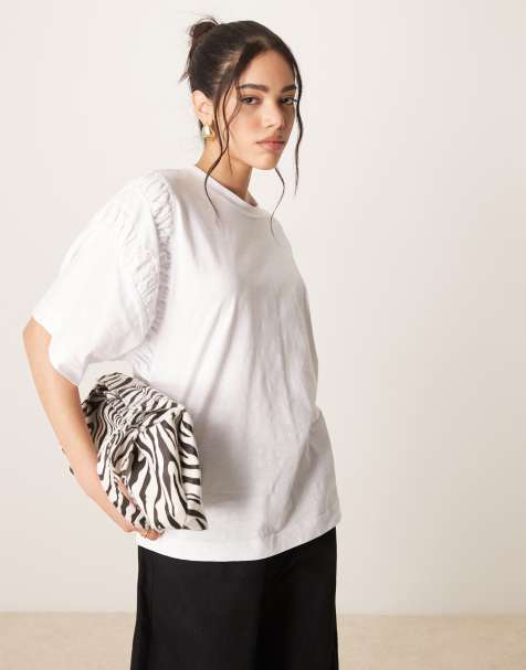 ASOS DESIGN – Vit t-shirt i oversize med ryschade ärmar - view 1