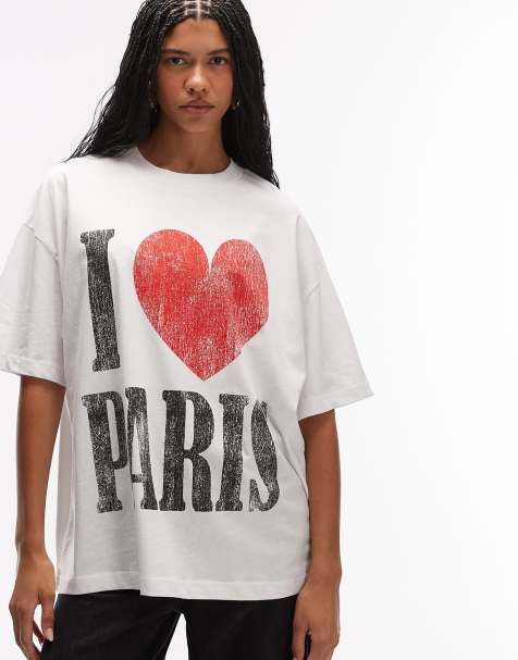 ASOS DESIGN – Vit t-shirt i oversize med slitet "I love Paris"-tryck - view 1