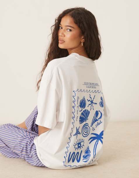 ASOS DESIGN – Vit t-shirt i oversize med snäcktryck baktill - view 1