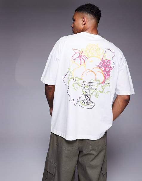 ASOS DESIGN – Vit t-shirt i oversize med sommartryck - view 1