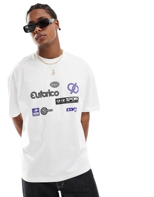 ASOS DESIGN – Vit t-shirt i oversize med sportigt tryck fram- och baktill
