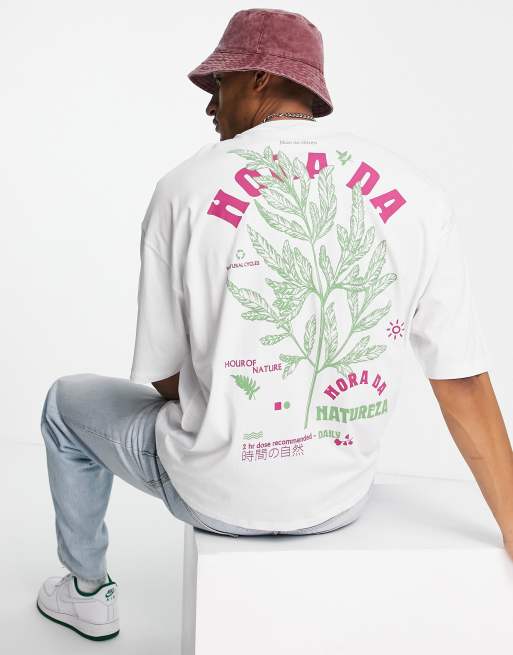 ASOS DESIGN – Vit t-shirt i oversize med tecknat mönster på ryggen