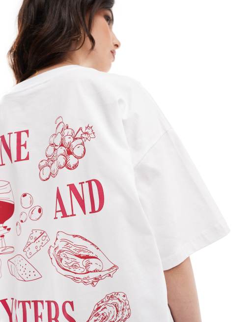 ASOS DESIGN – Vit t-shirt i oversize med vin- och ostrontryck, 4 av 4